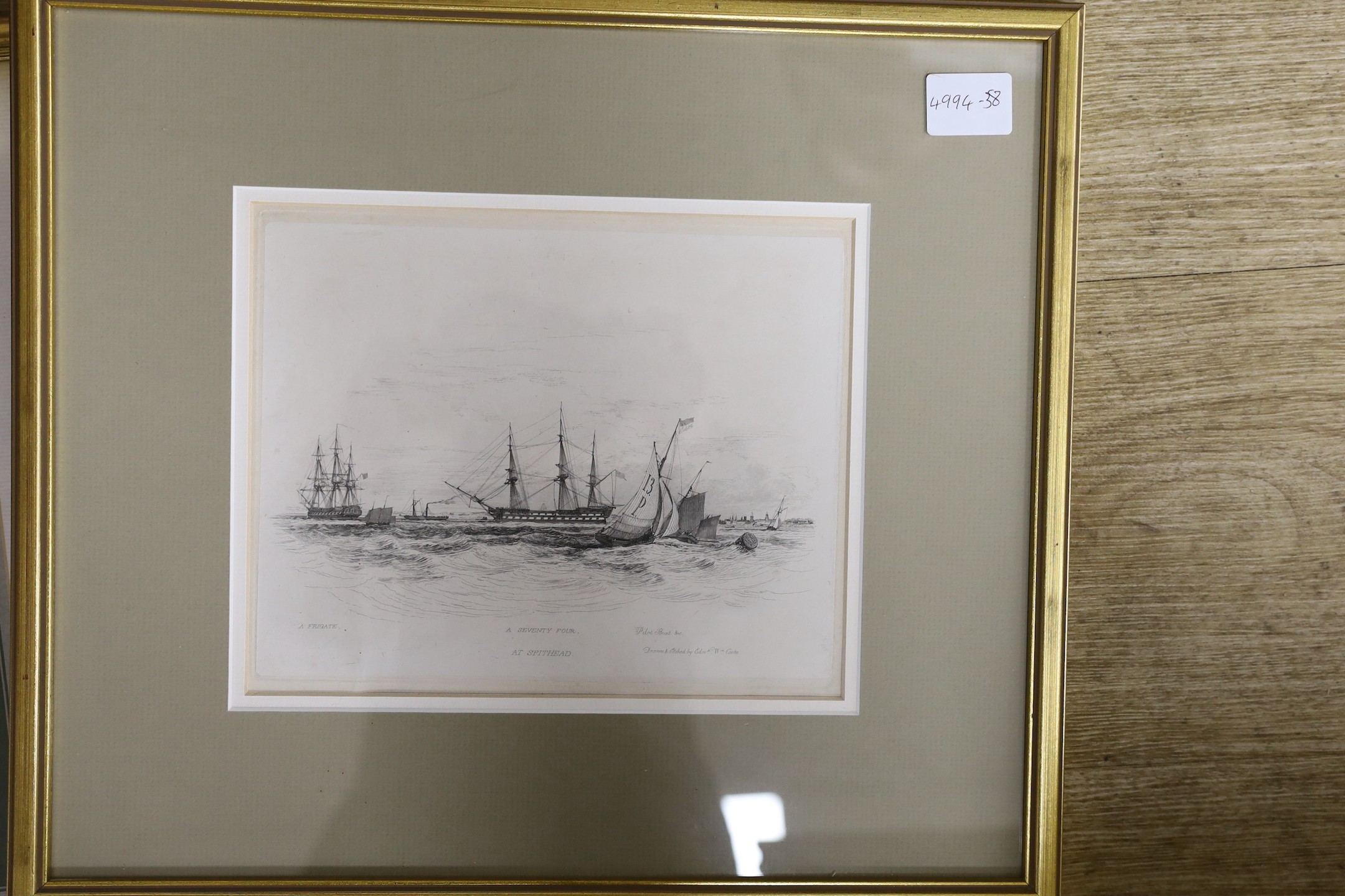 Edward William Cooke R.A. (1811-80), pencil drawing, Fishing boats in a mediterranean harbour, Sabin Galleries label verso, 20 x 35cm and five assorted engravings of shipping after Cooke